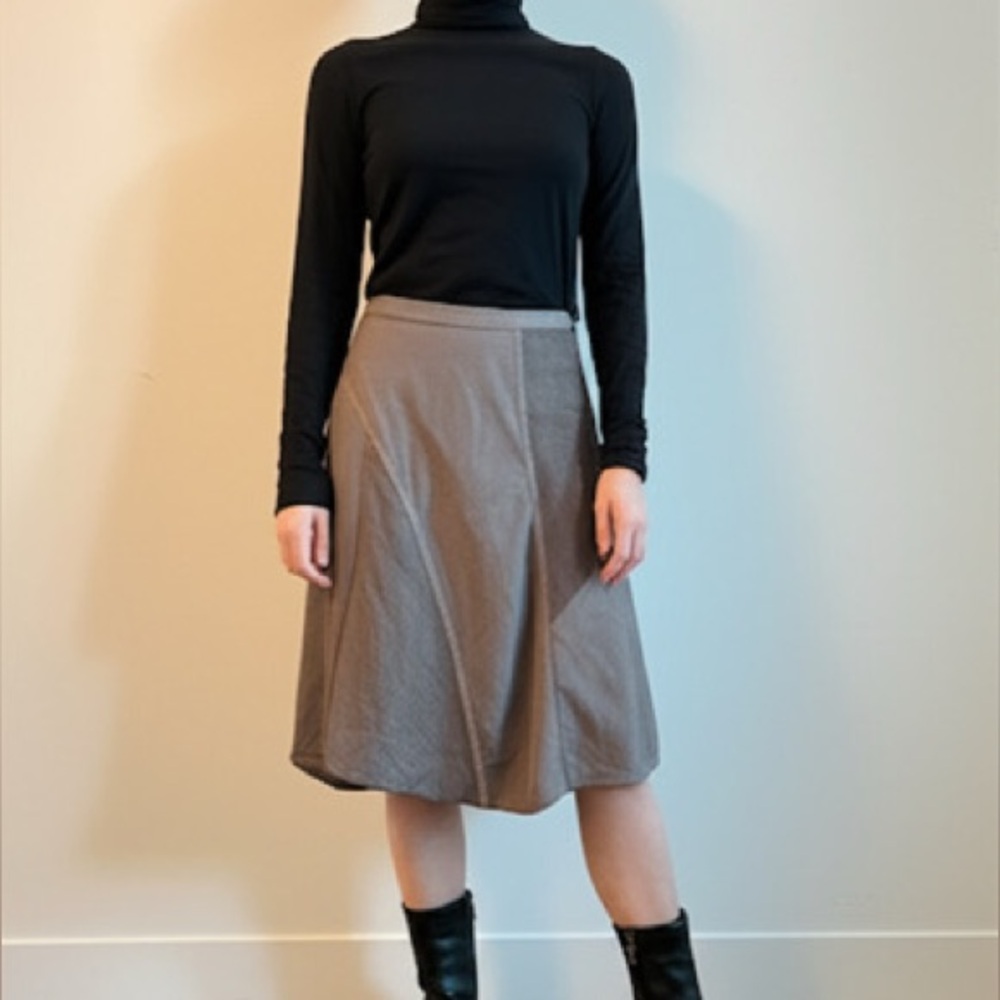 Neutral A-Line Multi Pattern Striped Asymmetrical Funky Patchwork Midi Skirt